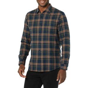 imageAmazon Essentials Mens Flannel Shirts Long Sleeve SlimFit Button Down PlaidDark Green Navy Plaid