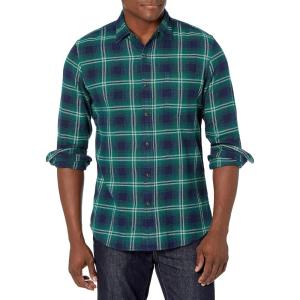 imageAmazon Essentials Mens Flannel Shirts Long Sleeve SlimFit Button Down PlaidGreen Navy Plaid