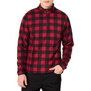 imageAmazon Essentials Mens Fleece Jacket 14 Zipper PulloverBlack Red Buffalo Check