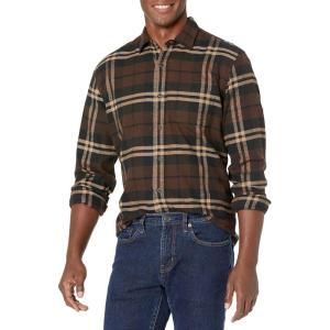 imageAmazon Essentials Mens LongSleeve Flannel Shirt  Discontinued ColorsDark Brown Plaid