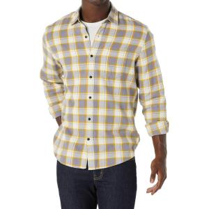 imageAmazon Essentials Mens LongSleeve Flannel Shirt  Discontinued ColorsGrey Yellow Plaid