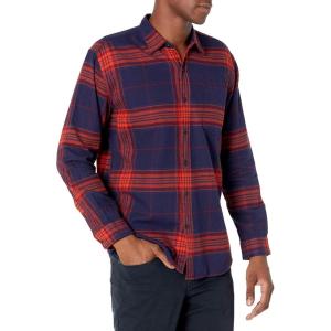 imageAmazon Essentials Mens LongSleeve Flannel Shirt Available in Big ampamp TallDark Blue Orange Large Plaid
