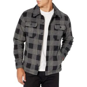 imageAmazon Essentials Mens LongSleeve Polar Fleece Shirt Jacket for WinterBlack Charcoal Buffalo Plaid