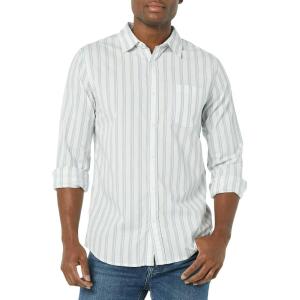 imageAmazon Essentials Mens LongSleeve SlimFit Stretch Poplin ShirtBlue White Stripe