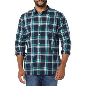 imageAmazon Essentials Mens LongSleeve SlimFit Stretch Poplin ShirtDark Green Navy Medium Plaid