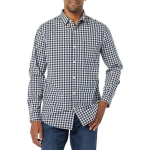 imageAmazon Essentials Mens LongSleeve SlimFit Stretch Poplin ShirtDark Navy Gingham
