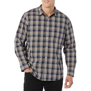 imageAmazon Essentials Mens LongSleeve SlimFit Stretch Poplin ShirtGold Navy Checked