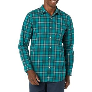 imageAmazon Essentials Mens LongSleeve SlimFit Stretch Poplin ShirtGreen Gold Checked
