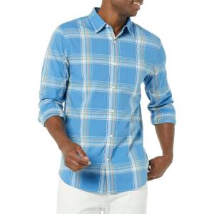 imageAmazon Essentials Mens LongSleeve SlimFit Stretch Poplin ShirtLight Blue Orange Plaid