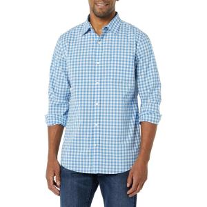 imageAmazon Essentials Mens LongSleeve SlimFit Stretch Poplin ShirtLight Blue White Gingham