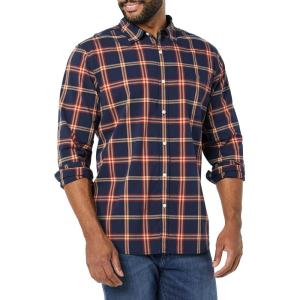 imageAmazon Essentials Mens LongSleeve SlimFit Stretch Poplin ShirtNavy Red Plaid