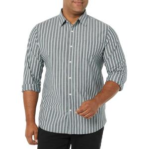 imageAmazon Essentials Mens LongSleeve SlimFit Stretch Poplin ShirtNavy Stripe