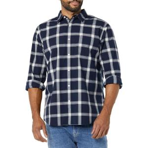 imageAmazon Essentials Mens LongSleeve SlimFit Stretch Poplin ShirtNavy White Buffalo Plaid