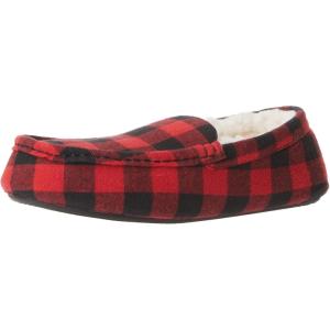 imageAmazon Essentials Mens Microsuede Moccasin SlippersBlack Red Buffalo Check