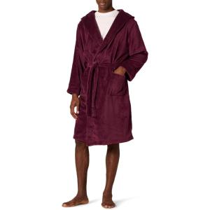 imageAmazon Essentials Mens MidLength Plush RobeDark Burgundy