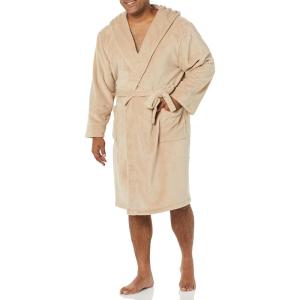 imageAmazon Essentials Mens MidLength Plush RobeTaupe