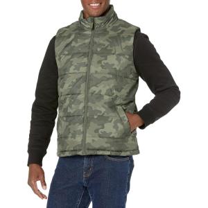 imageAmazon Essentials Mens Midweight FleeceLined Insulated Puffer VestMilitary Green Camo