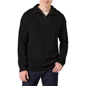 imageAmazon Essentials Mens QuarterZip RibKnit RelaxedFit SweaterBlack