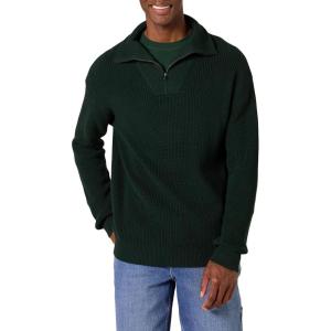 imageAmazon Essentials Mens QuarterZip RibKnit RelaxedFit SweaterDark Green