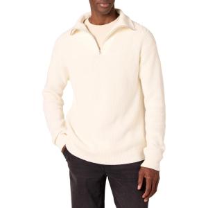 imageAmazon Essentials Mens QuarterZip RibKnit RelaxedFit SweaterEggshell White
