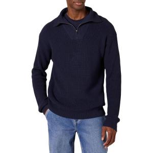 imageAmazon Essentials Mens QuarterZip RibKnit RelaxedFit SweaterNavy