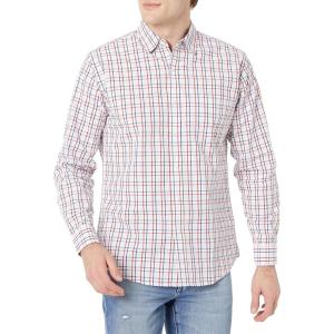 imageAmazon Essentials Mens RegularFit LongSleeve Casual Poplin ShirtBlue Red White Check Plaid