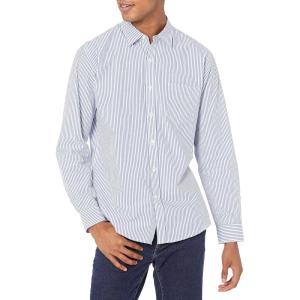 imageAmazon Essentials Mens RegularFit LongSleeve Casual Poplin ShirtBlue White Vertical Stripe