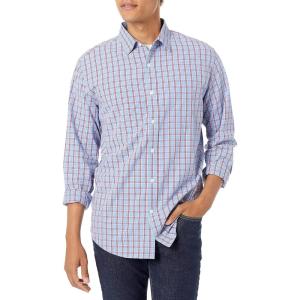 imageAmazon Essentials Mens RegularFit LongSleeve Casual Poplin ShirtLight Blue Red Plaid