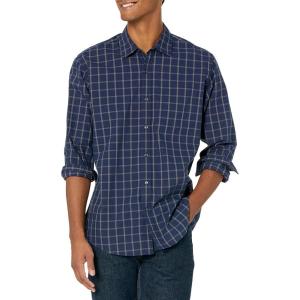 imageAmazon Essentials Mens RegularFit LongSleeve Casual Poplin ShirtNavy Windowpane