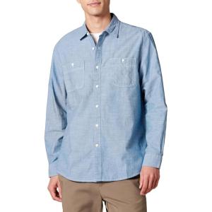 imageAmazon Essentials Mens RegularFit LongSleeve Chambray ShirtBlue