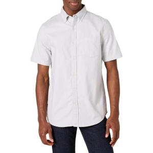 imageAmazon Essentials Mens RegularFit Short Sleeve Stretch Oxford Shirt with PocketLight Grey