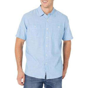 imageAmazon Essentials Mens RegularFit ShortSleeve ButtonDown Chambray ShirtLight Blue