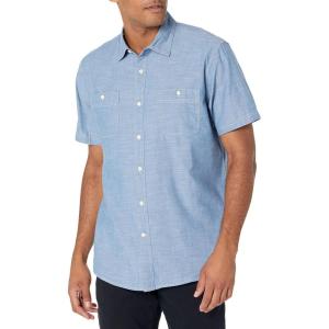 imageAmazon Essentials Mens RegularFit ShortSleeve ButtonDown Chambray ShirtMedium Blue