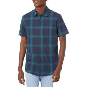 imageAmazon Essentials Mens RegularFit ShortSleeve ButtonDown Chambray ShirtNavy Gradient Stripes