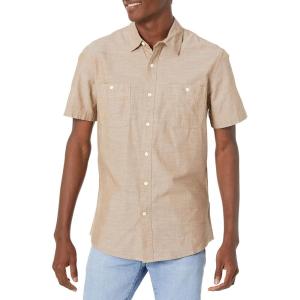 imageAmazon Essentials Mens RegularFit ShortSleeve ButtonDown Chambray ShirtTan