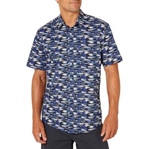 imageAmazon Essentials Mens RegularFit ShortSleeve Print ShirtBlue Fish