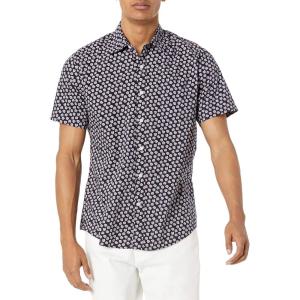 imageAmazon Essentials Mens RegularFit ShortSleeve Print ShirtNavyPink Seashells