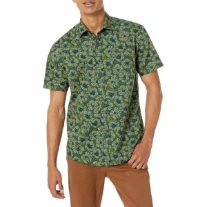 imageAmazon Essentials Mens RegularFit ShortSleeve Print ShirtOlive Flowers