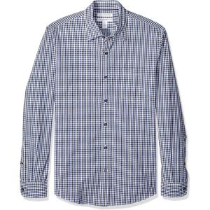 imageAmazon Essentials Mens SlimFit LongSleeve Poplin ShirtBlack Blue Gingham
