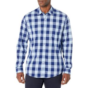 imageAmazon Essentials Mens SlimFit LongSleeve Poplin ShirtBlue Buffalo Check