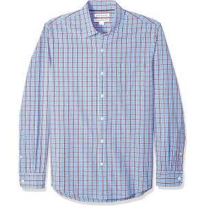 imageAmazon Essentials Mens SlimFit LongSleeve Poplin ShirtBlue PlaidRed