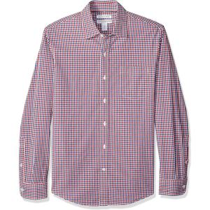 imageAmazon Essentials Mens SlimFit LongSleeve Poplin ShirtBlue Red Gingham