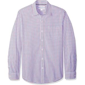 imageAmazon Essentials Mens SlimFit LongSleeve Poplin ShirtBlue Red Tattersall Plaid