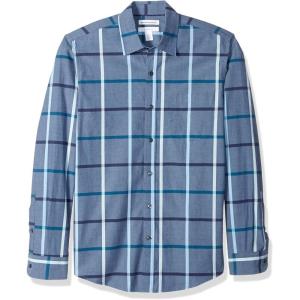 imageAmazon Essentials Mens SlimFit LongSleeve Poplin ShirtDenim Large Plaid