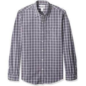 imageAmazon Essentials Mens SlimFit LongSleeve Poplin ShirtGrey Windowpane