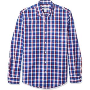 imageAmazon Essentials Mens SlimFit LongSleeve Poplin ShirtLight Blue Red Plaid