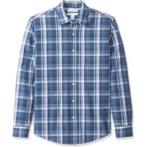 imageAmazon Essentials Mens SlimFit LongSleeve Poplin ShirtNavy Medium Plaid