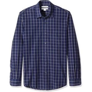 imageAmazon Essentials Mens SlimFit LongSleeve Poplin ShirtNavy Windowpane