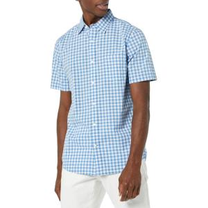 imageAmazon Essentials Mens SlimFit ShortSleeve Poplin ShirtLight Blue White Gingham