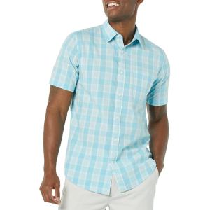 imageAmazon Essentials Mens SlimFit ShortSleeve Poplin ShirtLight Blue White Plaid